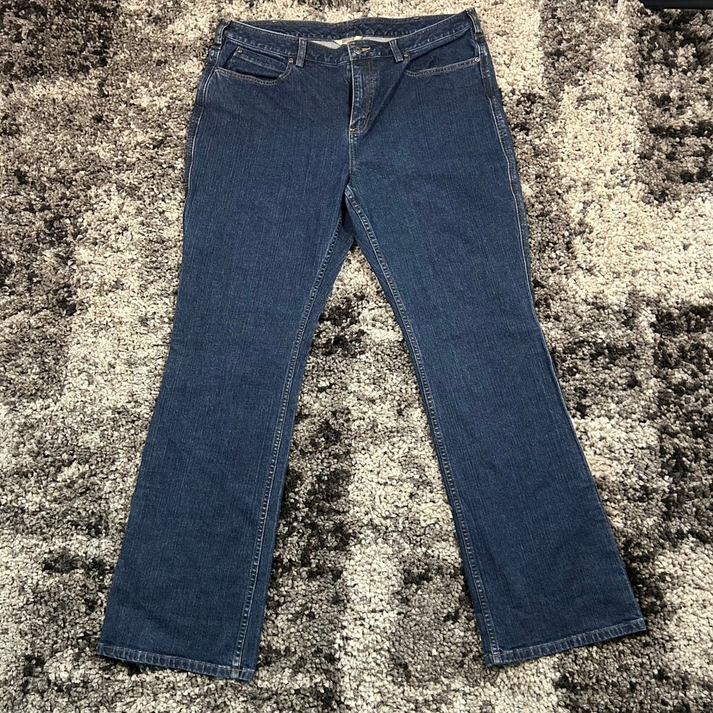 Duluth Trading Co Womens Bootcut Jeans Dark Wash Blue Denim Size 18x33 Stretch